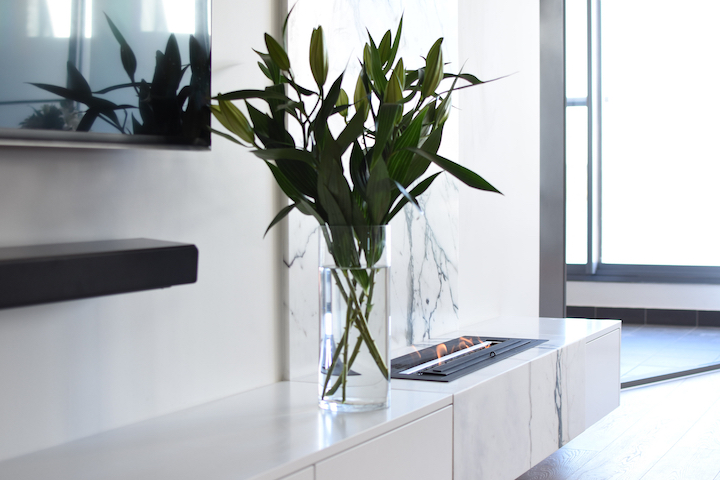 Beautiful ethanol fireplace in a home.